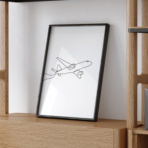Travel Wall Art, Travel Poster, Travel Home Decor, Airplane Line Art, One Line Art, Airplane Print, Aviation Decor, Line Drawing Print