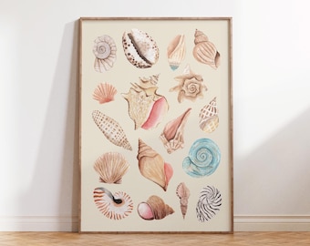 Kustnära cowgirldekor, strandväggkonst, snäckskalskonst, sommarväggdekor, strandrumsdekor, surfposter, strandhustryck, preppy studentrumsdekor
