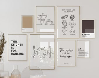 Keuken Print Set van 8, Keuken Muur Kunst, Keuken Galerij Muur Set, Moderne Keuken Muur Kunst, Keuken Print, Minimalistische Keuken Kunst
