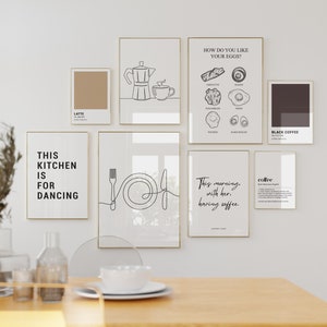 Conjunto de impressão de cozinha de 8, arte de parede de cozinha, conjunto de parede de galeria de cozinha, arte de parede de cozinha moderna, impressão de cozinha, arte de cozinha minimalista