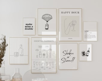 Bar Gallery Wall Art Print Set, Home Bar Decor (Digital Download)