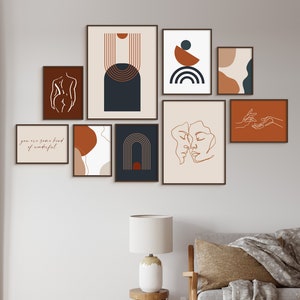 Earth Tone Gallery Wall Set, Terra Cotta Wall Art, Modern Geometric Wall Art, Boho Gallery Wall Art, Burnt Orange Art, Green Art, Navy Art