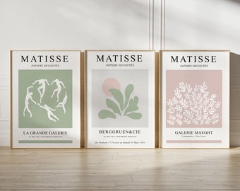 Matisse Wall Art Set of 3, Dusty Sage Green Wall Art, Pastel Wall Art Set, Danish Pastel Wall Art, Sage Green and Pink Prints, Gallery Art