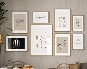 Kitchen Set of 8 Prints + 6 Bonus Prints for Free, Kitchen Bundle Prints, Kitchen Wall Art, Kitchen Gallery Wall Art, Kitchen Sign,