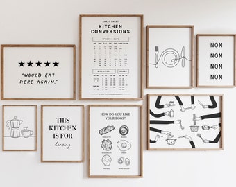 Kitchen Print Set, Kitchen Gallery Wall Art, Dining Room Print, Kitchen Wall Art, Kitchen Sign, Kitchen Decor, Modern Kitchen Wall Art