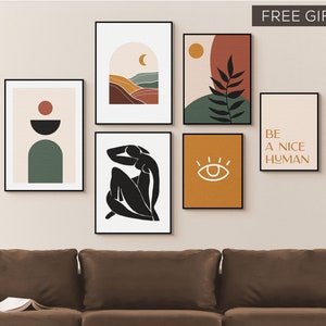 Gallery Wall Art Set, Boho Art Print, Matisse Print Set, Earth Tone Art, Burnt Orange Art, Green Art, Abstract Shapes Art, Terra Cotta Art