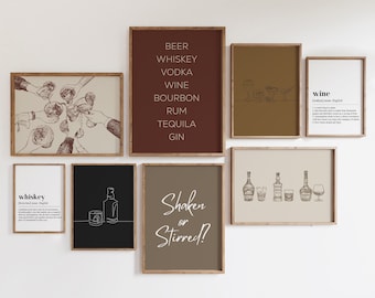 Bar Cart Gallery Wall Art Prints, Set of 10 (Digital Download)