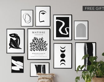 Black and White Gallery Wall Set of 10, Matisse Wall Art Set, Black Abstract Print Set, Modern Wall Art, Black Art, Bundle Print Set