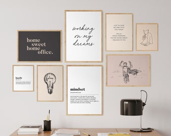 Home Office Wall Art Set, Office Print, Home Office Decor, Work From Home Art Print, Motivational Quote, Home Sweet Home Office