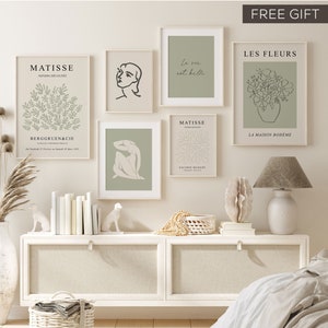 Gallery Wall Art, Set of 6, Sage Green Wall Art Set, Sage Green Matisse Print Set, Neutral Matisse Wall Art, Boho Wall Art, French Wall Art