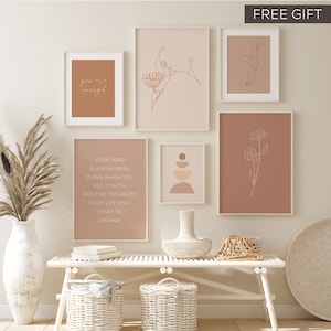 Boho Abstract Gallery Wall Art, Set of 6, Blush Tones Wall Art, Women Empowerment Art, Mauve Art, Beige Art, Pink Art, Flower Line Art