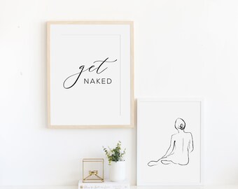 Modern Bathroom Print Set, Minimalist Art, Get Naked Art (Digital Download)