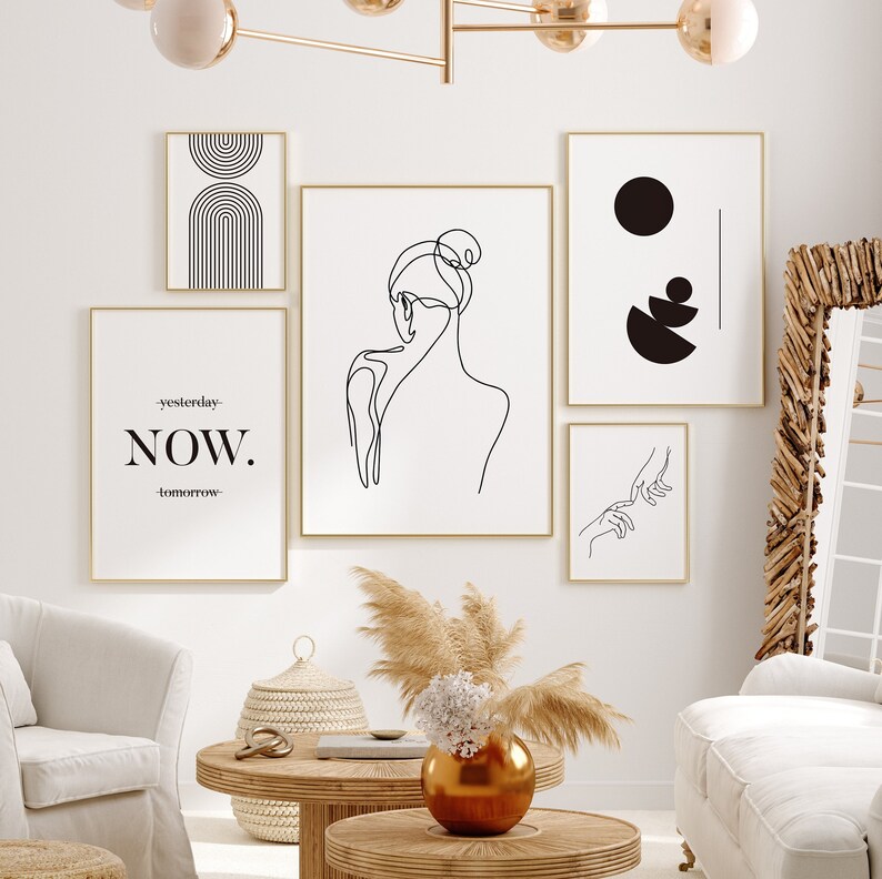 Black and White Gallery Wall Art Set Black and White Abstract Etsy