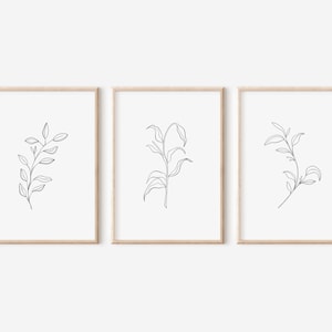 Botanical Print Set of 3, Botanical Line Art, Printable Wildflower, Line Drawing, Minimalist Wall Art, Black and White, Rustic Home Decor