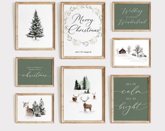 Sage Green Christmas Gallery Wall Art Set (Digital Download)