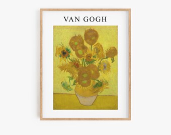 Van Gogh Wall Art, Van Gogh Art Print, Van Gogh Sunflower Print, Botanical Print, Sunflower Painting, Digital Art Print