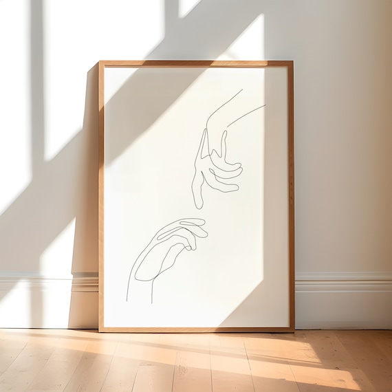 Hands Line Art, Fine Line Hands Printable, Couple Wall Art, One Line Drawing, Black and White Art, Minimal Wall Art, Minimalist Printable