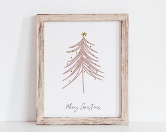 Rosa Weihnachtsbaum Art Print, Pastell Urlaub Dekor (Digitaler Download)