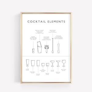 Minimale Bar Print, Cocktail Elements Print, Cocktail Wall Art, Bar Art, Bar Cart Art, Bar Cart Accessoires, Bar Poster, Bar Decor, Bar Print