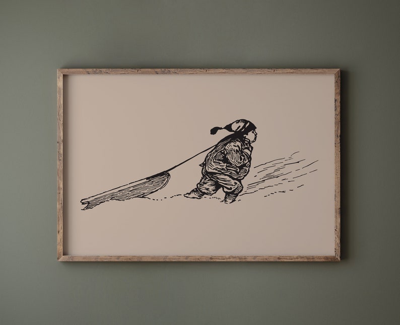 vChristmas Sled Print, Christmas Wall Art, Retro Christmas Art, Vintage Christmas Art, Trendy Christmas Print, Boho Christmas Print, Christmas Decorations, Holiday Prints, Neutral Winter Canvas