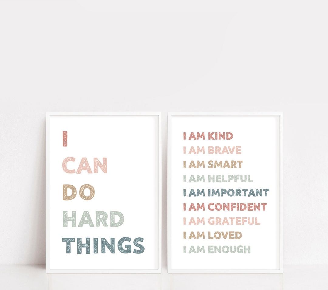 Kid Affirmations Print, I Can Do Hard Things Wall Art, Affirmations for ...