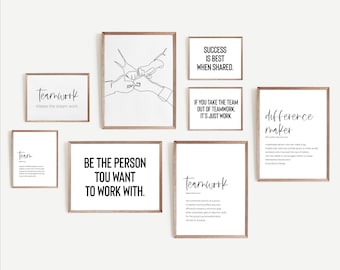 Team Office Decor, Office Gallery Wall Set of 8, Office Wall Art, Desk Decor Women, Teamwork Definition Posters, Teamwork Quote, Office Art