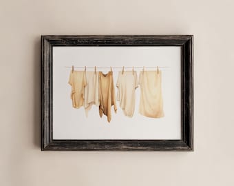 Clothesline Laundry Room Watercolor Print (Digital Download)
