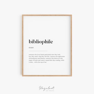 Bibliophile Definition Print, Bookish Printable, Bibliophile Dictionary Wall Art, Reading Wall Art, Gift for Readers, Bookworm Art, Book Art