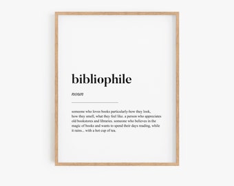 Bibliophile Definition Print, Bookish Printable, Bibliophile Dictionary Wall Art, Reading Wall Art, Gift for Readers, Bookworm Art, Book Art