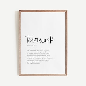 Teamwork Definition Poster, Teamwork Wall Art, Teamwork Printable, Office Decor, Motivational Office Art, Growth Mindset Posters