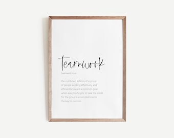 Teamwork Definition Poster, Teamwork Wall Art, Teamwork Printable, Office Decor, Motivational Office Art, Growth Mindset Posters