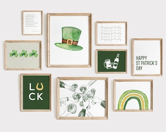 St Patricks Day Gallery Wall Bundle, St.Patricks Day Decor, St Patrick&#39;s Day Home Decor, St Patricks Day Printable, Green Wall Art