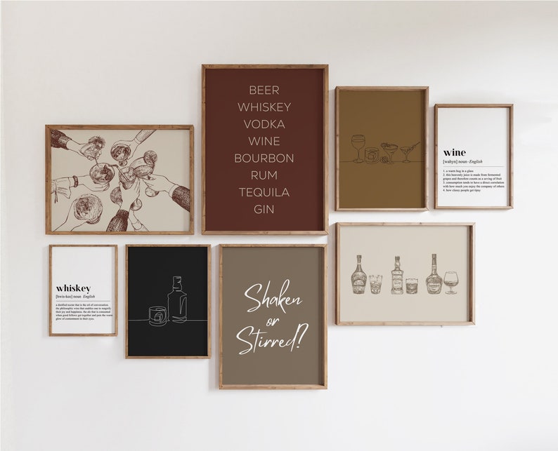 Bar Gallery Wall Set of 8 2 Bonus Prints for Free Bar Cart Etsy