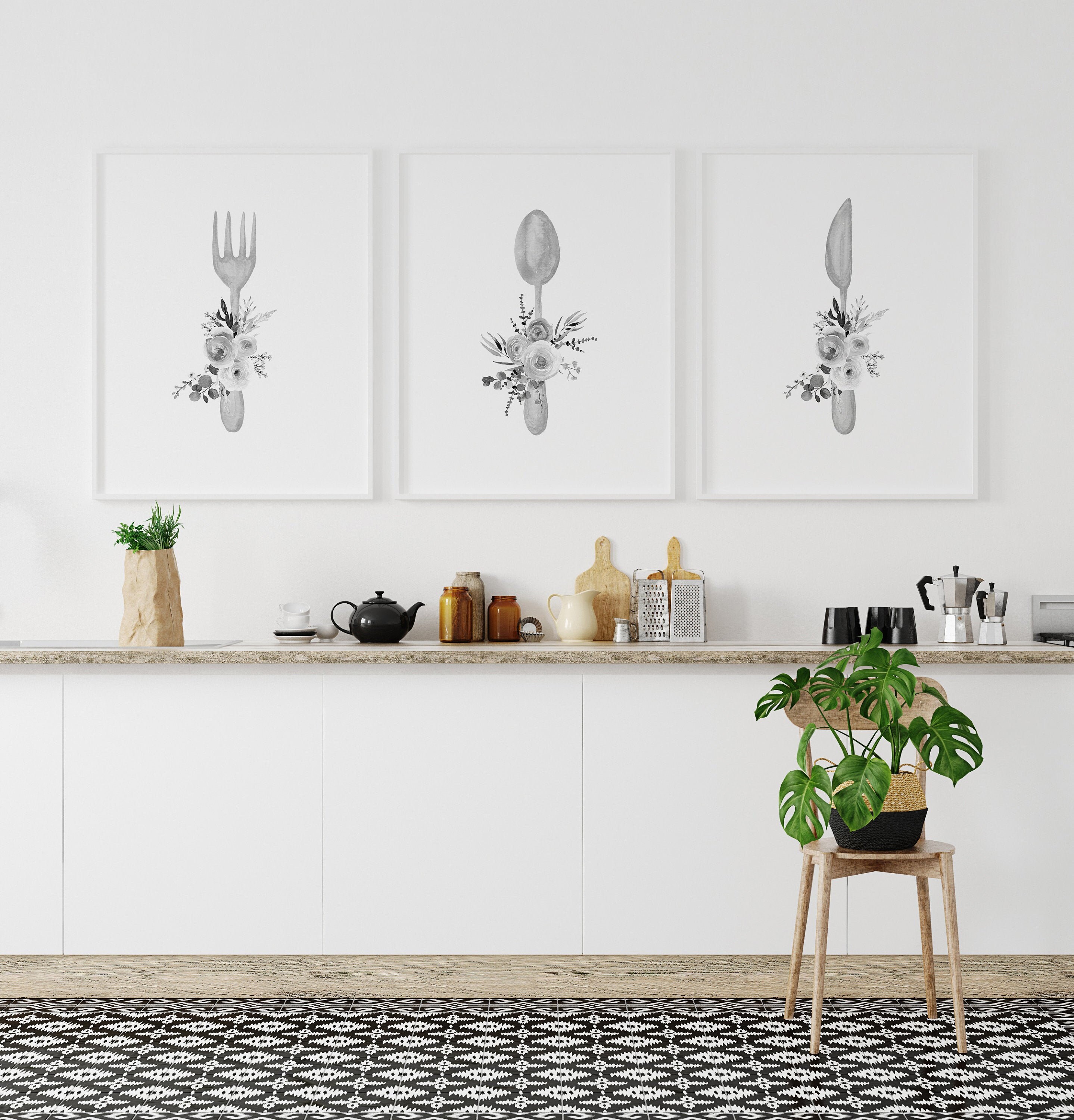 Küche-Wand-Dekor Küche Wand Kunst Set von 3 Küche Utensilien | Etsy