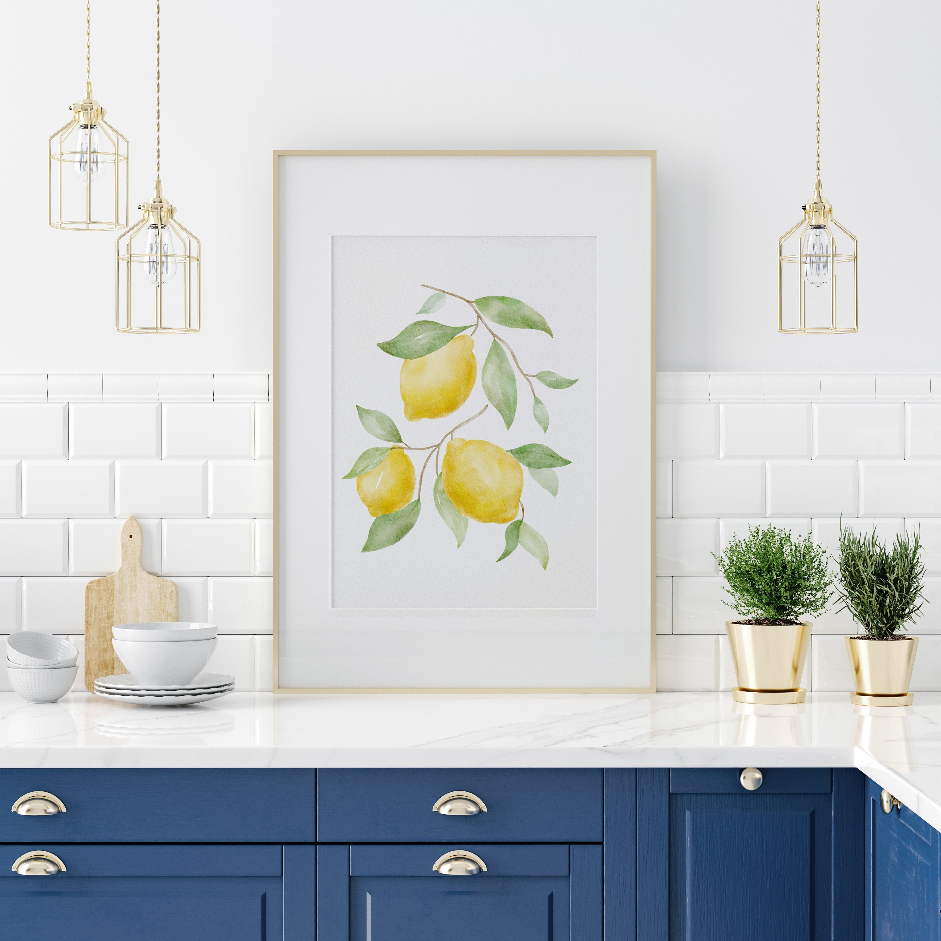 Watercolor Lemon Wall Art Printable Kitchen Wall Art Lemon Etsy