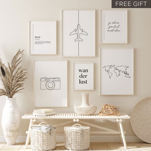 Travel Gallery Wall Set Travel Wall Art Line Drawing Print Etsy