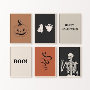 Halloween Art Set of 6, Halloween Decor, Halloween Wall Art, Halloween Gallery Wall, Spooky Decor, Diy Halloween, Autumn Art Print