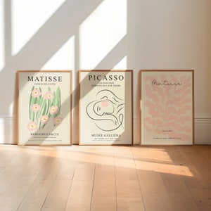 Danish Pastel Prints Gallery Wall Set of 3, Matisse Print Set, Pastel Gallery, Flower Art, Pastel Aesthetic Art, Pink Wall Art, Picasso Art
