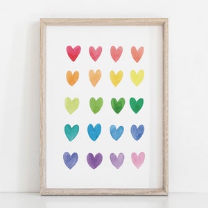 Rainbow Heart Printable, Heart Wall Art, Watercolor Heart Wall Art, Baby Girls Room Wall Art, Nursery Poster, Valentines Day Poster