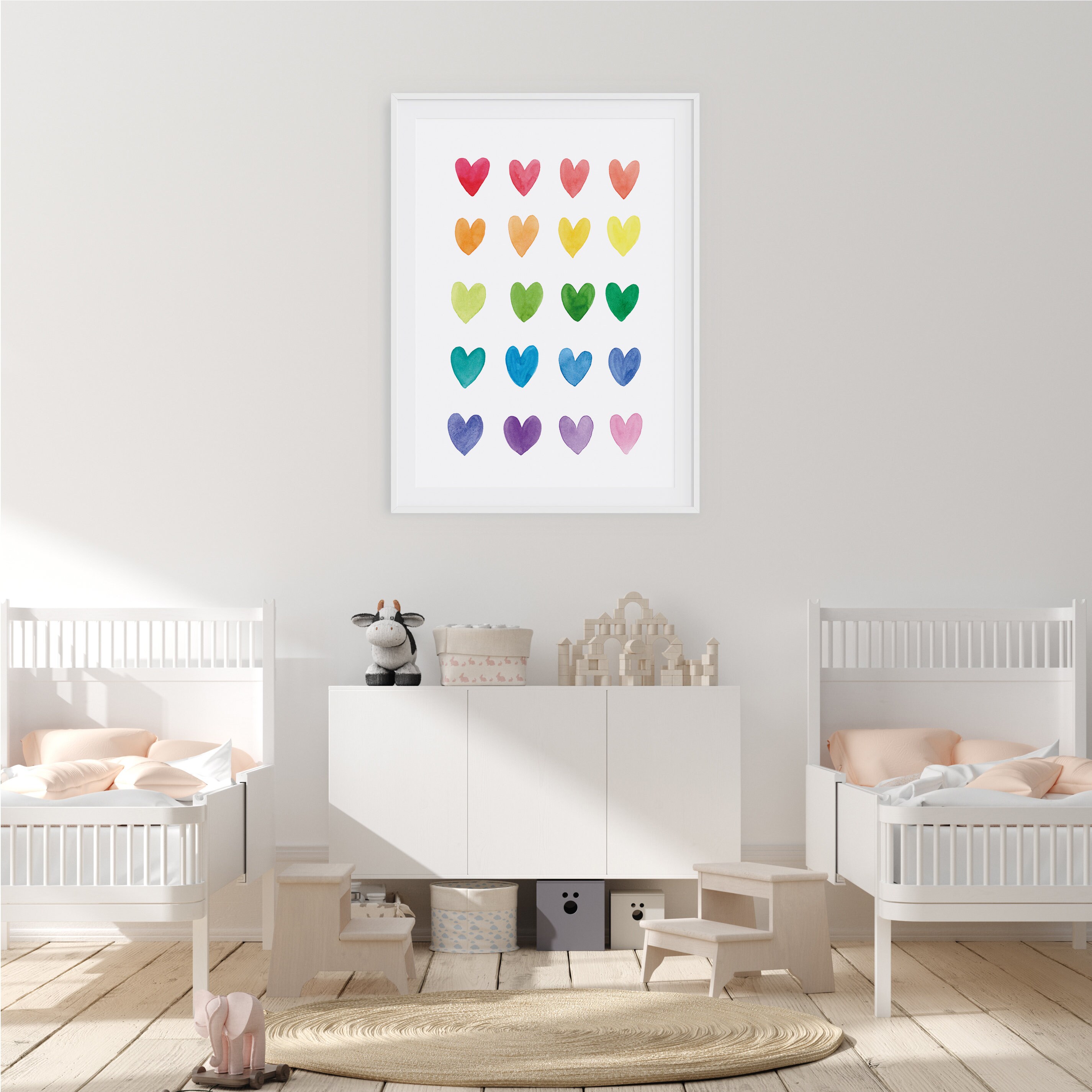 Rainbow Heart Printable Heart Wall Art Watercolor Heart Wall Etsy