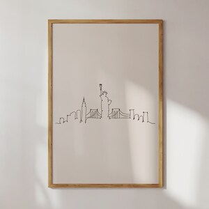 Printable New York City, Cityscape Line Art, New York Wall Art, New York Poster, Modern Line Art,  Fine Line Print, City Print