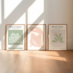 Matisse Wall Art Set of 3, Sage Green and Pink Prints, Dusty Sage Green Wall Art, Pastel Wall Art Set, Danish Pastel Wall Decor