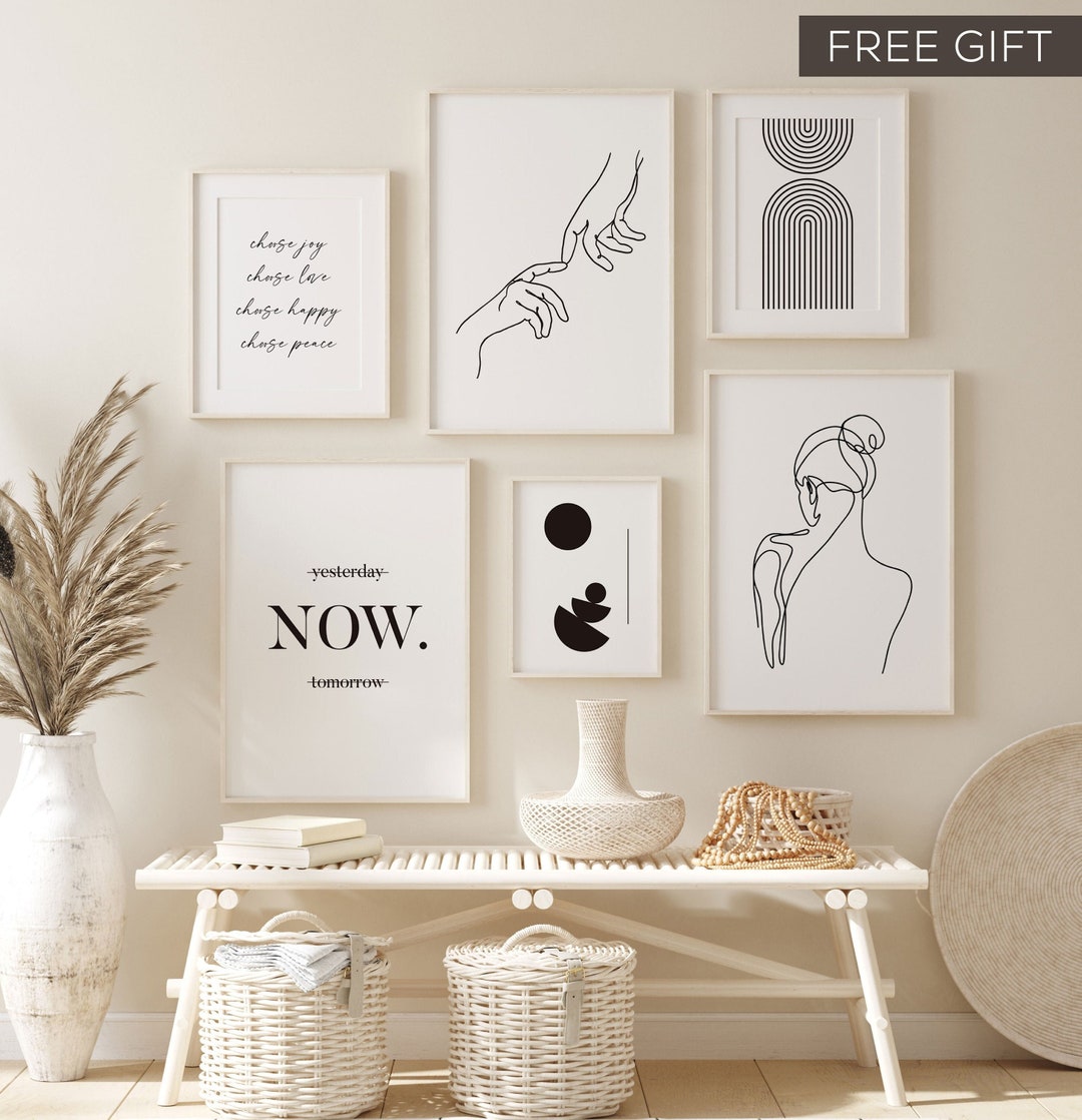 Black and White Gallery Wall Art Set, Black and White Abstract Wall Art