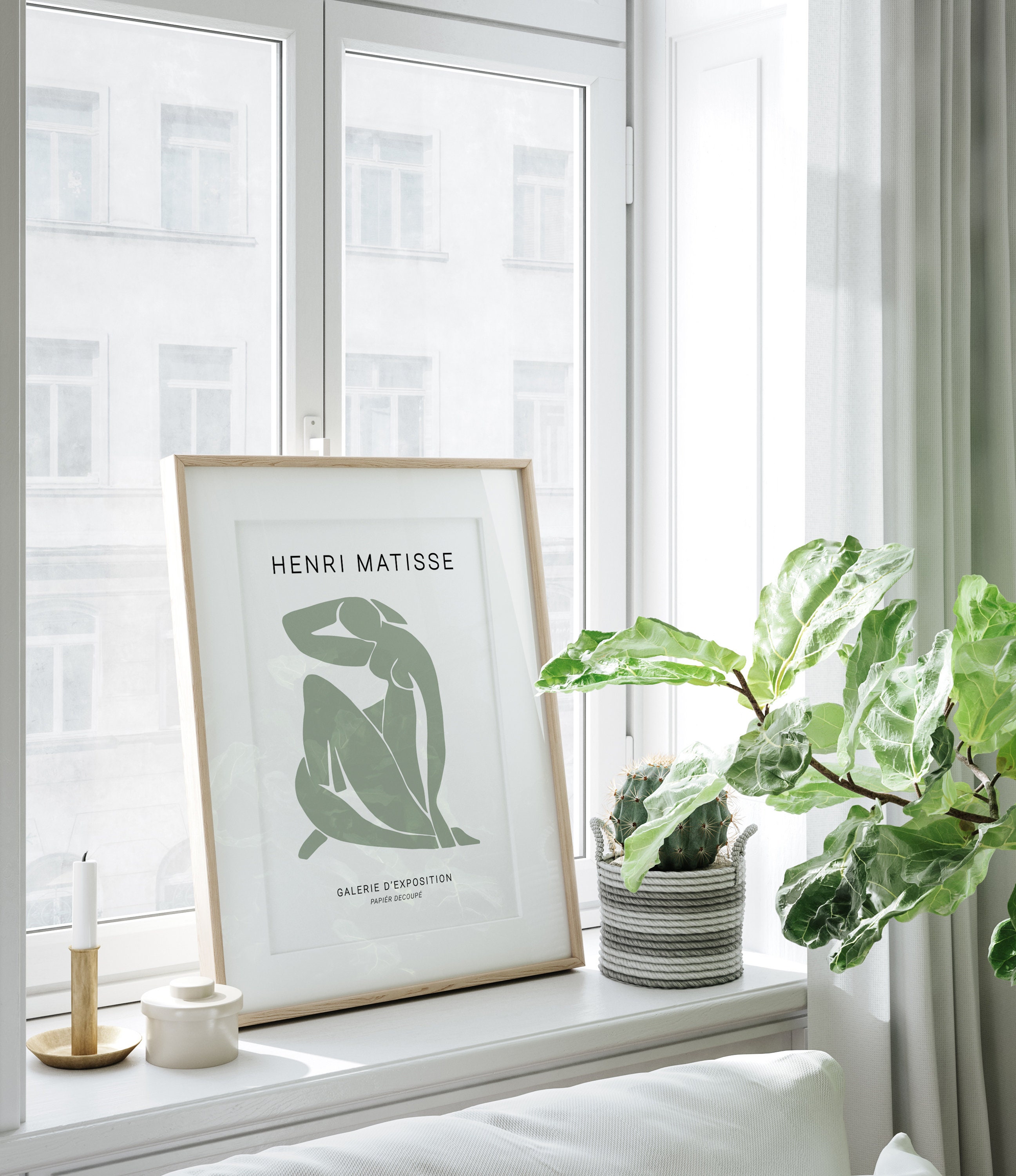 Sage Green Bathroom Wall Art, Abstract Botanical Print Set, Matisse Inspired Poster, Minimalist 3 Piece Wall Art, Instant Download
