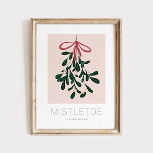 Mistelzweig Wandkunst, Rosa Weihnachtswandkunst, Pastell Weihnachtskunst, Boho Urlaub Kunst, Minimale Weihnachtsposter, Rosa Weihnachtsdekor