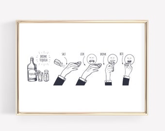 How to Drink Tequila Print, Bar Cart Art, Kitchen Decor (Digital Download)