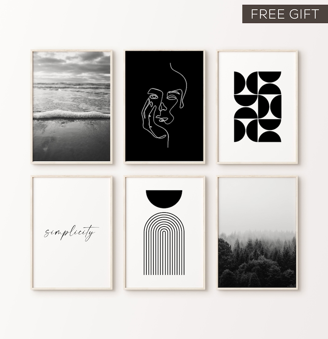 Black and White Gallery Wall Art Set of 6 Black Abstract - Etsy