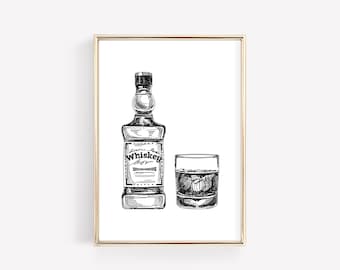 Whiskey wall Art, Bar Cart Wall Art, Drink Wall Art, Bar Cart Decor, Alcohol Print, Bar Cart Art,  Bar Art, Retro Bar Art, Home Bar Print