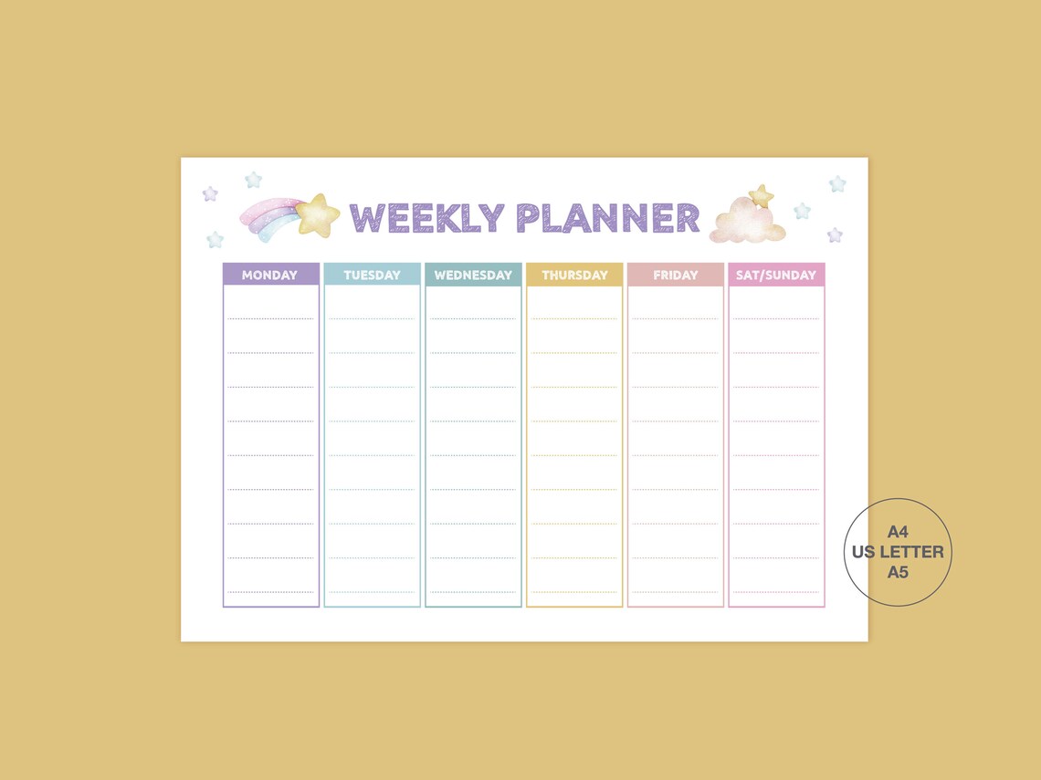 Kids Weekly Planner Schedule Chart Printable Kids Weekly | Etsy