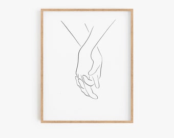 Holding Hands Line Art Print, Couple Bedroom Decor (Digital Download)